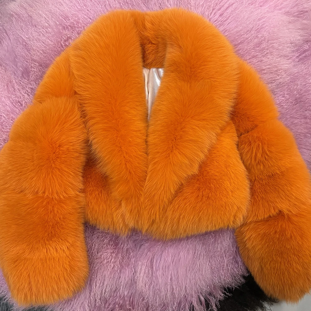 YOLOAgain Women's Luxury Real Fox Fur Jacket Cropped Jacket