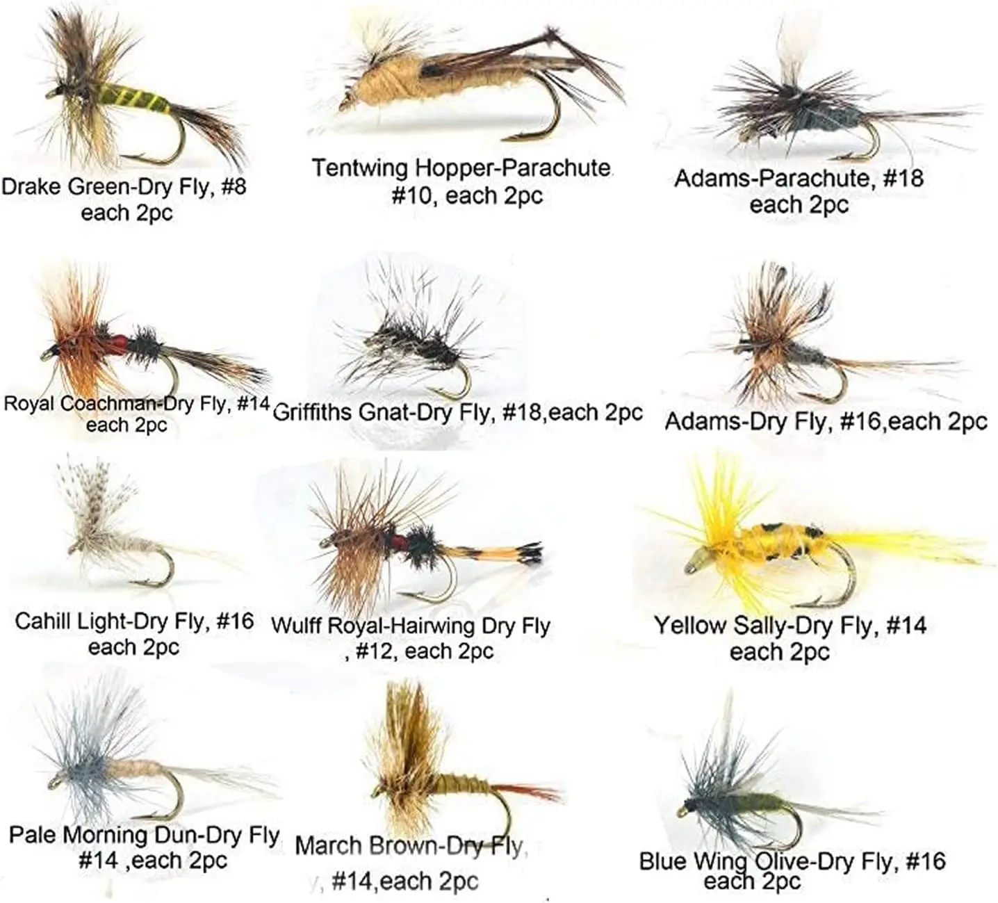 Aventik Fly Fishing Flies Dry/Wet Flies 12 Type 8 Patterns Bead Head Combo  Nymph Trout Fishing Lures Artificial Bait