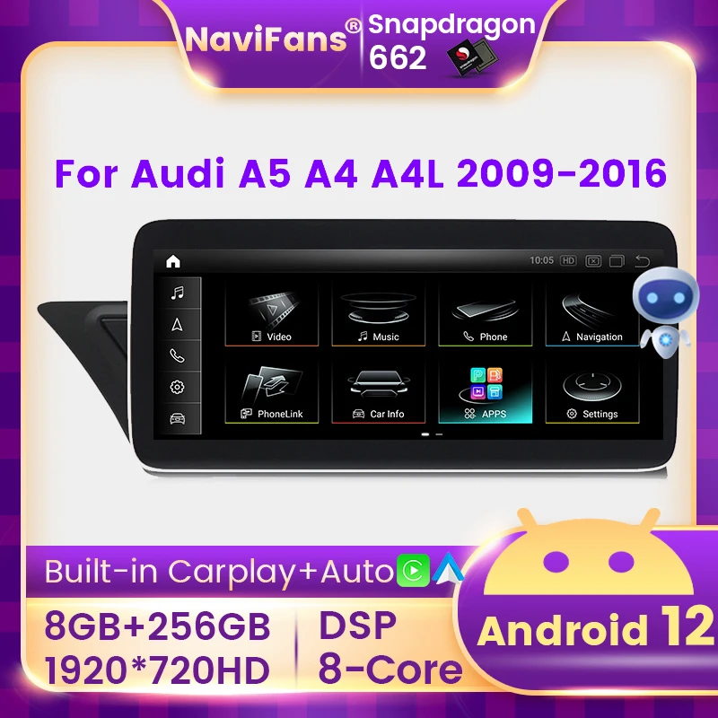 

8-ядерный Android 12 для Audi A4 A4L B8 A5 2008-2016, навигация GPS, мультимедийный плеер, автомобильное радио DSP Carplay, Авторадио, головное устройство