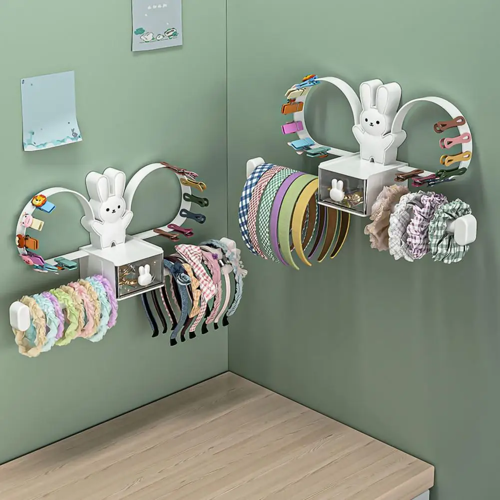 

No-drill Hairpin Organizer Multifunctional Cartoon Rabbit Hair Accessories Holder Wall Mount Organizer Rack for Headbands Hair