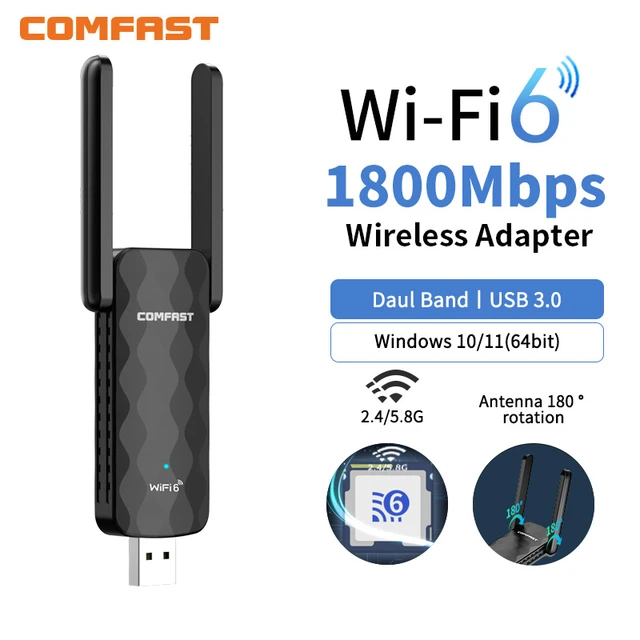 Adaptateur Wifi 6 USB 1800Mbps 5G/2.4Ghz, Dongle USB 3.0, carte réseau sans  fil 802.11ax, pour windows 10/11, pilote gratuit - AliExpress