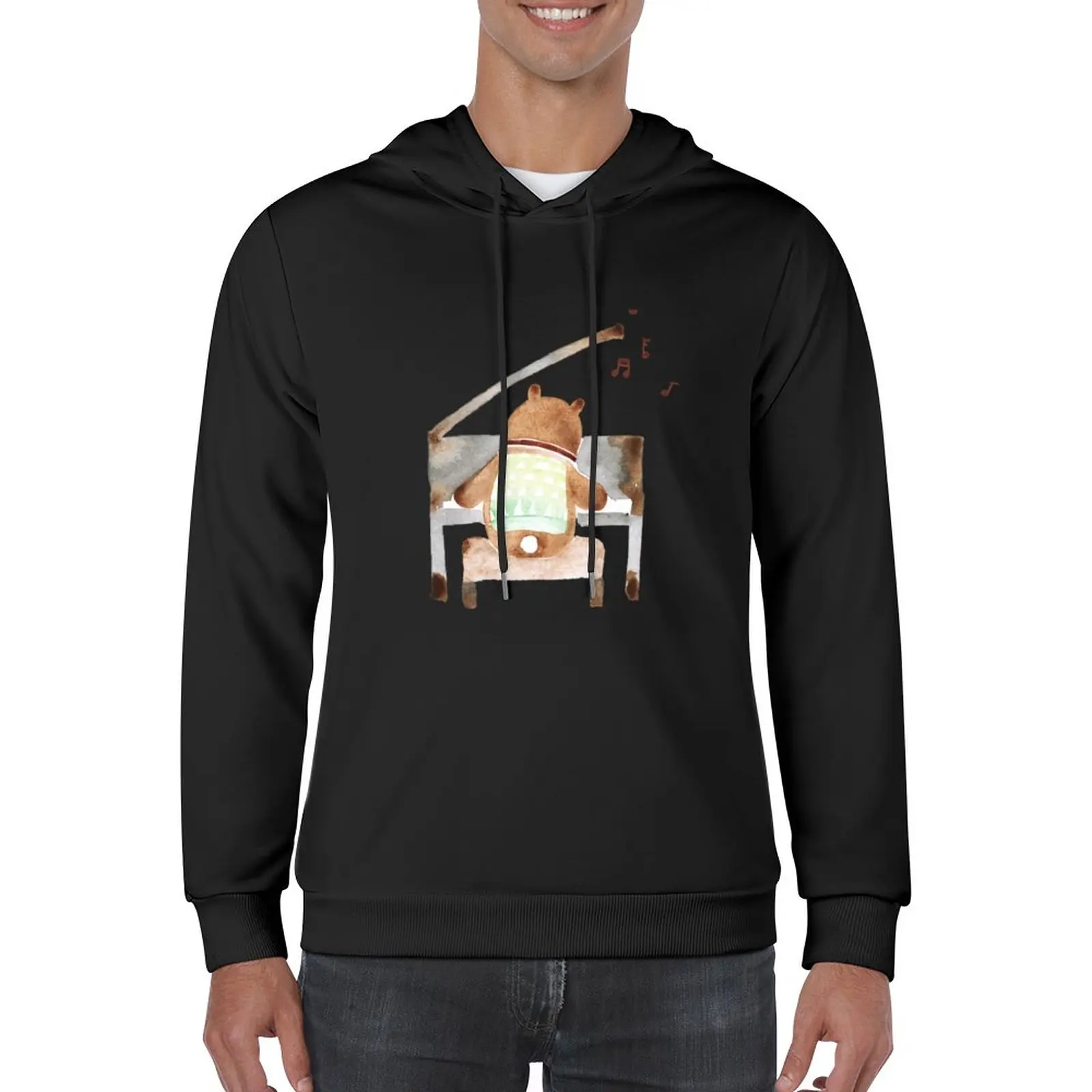

New Bear Playing piano Pullover Hoodie autumn korean style clothes men's sweat-shirt men's hoodies