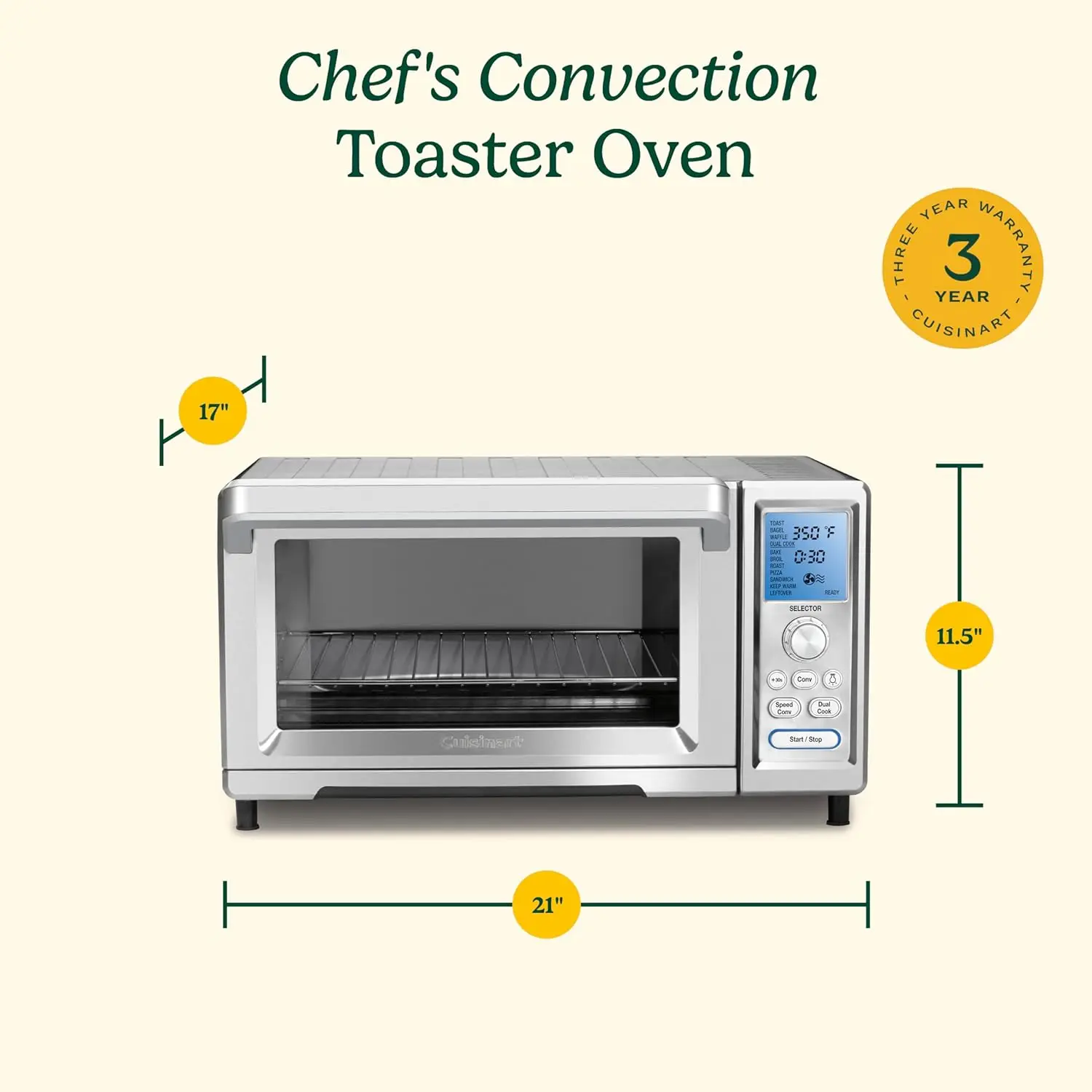 Convection Toaster Oven, Stainless Steel, 16.93"D x 20.87"W x 11.42"H, TOB-260N1 3
