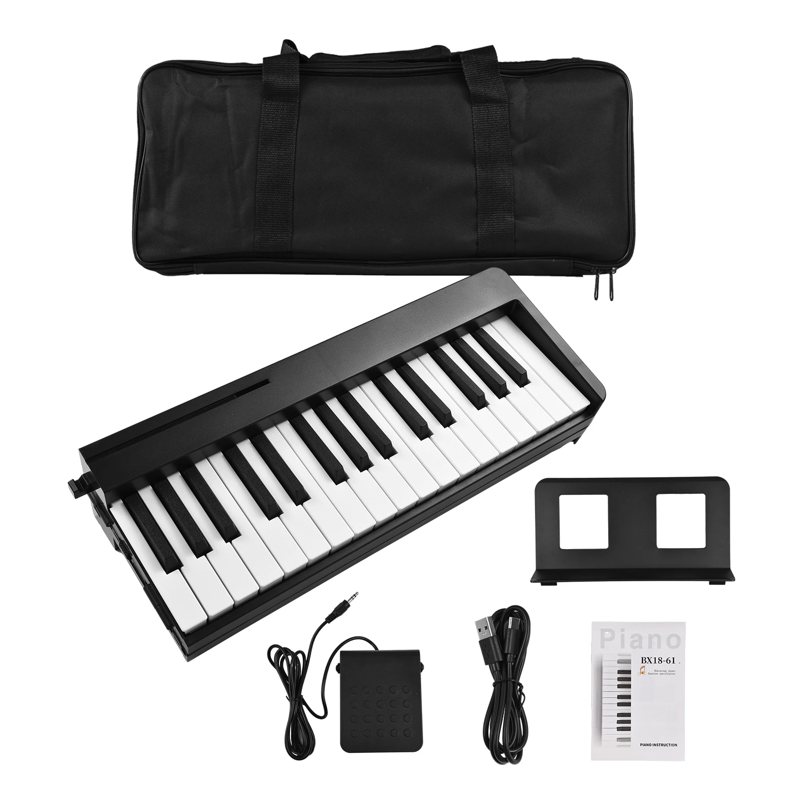 

61-Key Foldable Electronic Piano Portable Musical Instrument Digital Piano BT Connectivity with Music Stand/Sustain Pedal