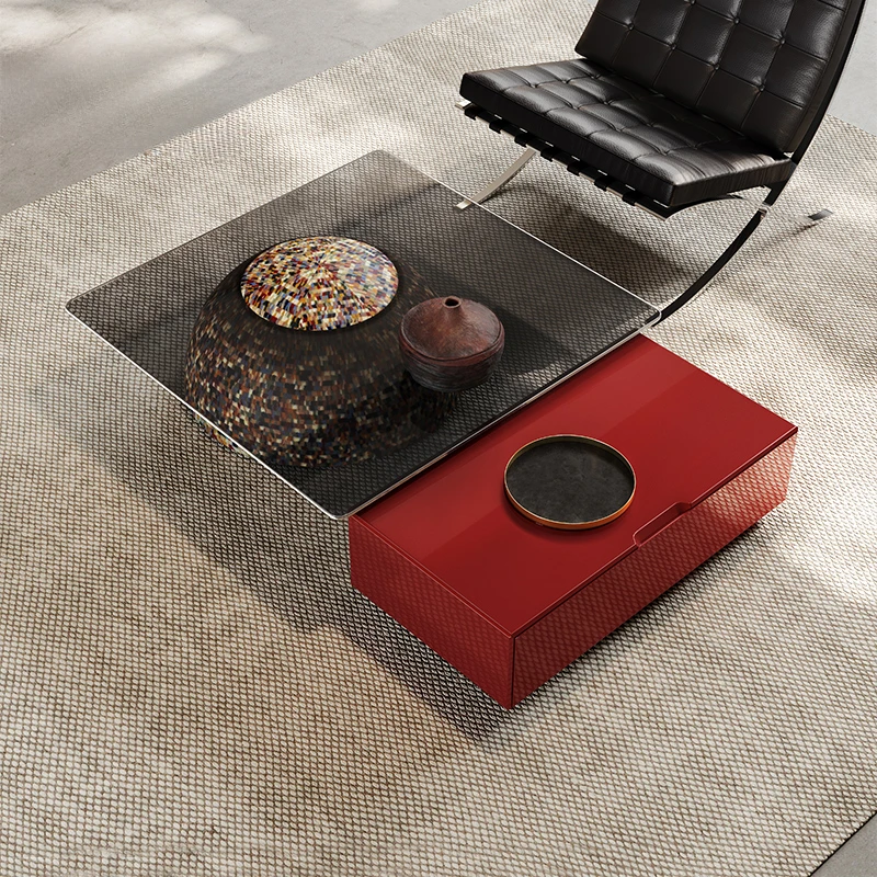 A minimalist combination of tea tables, light luxury, modern high-end glass large living room design