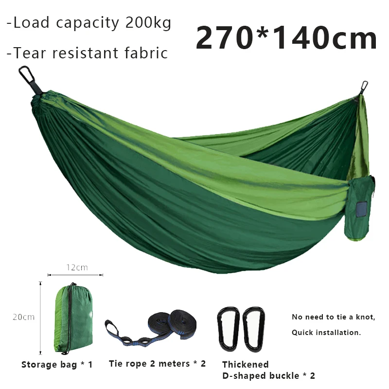 

270x140cm Single Person Portable Outdoor Camping Hammock Nylon Color Parachute Fabric Hiking Garden Hanging Bed