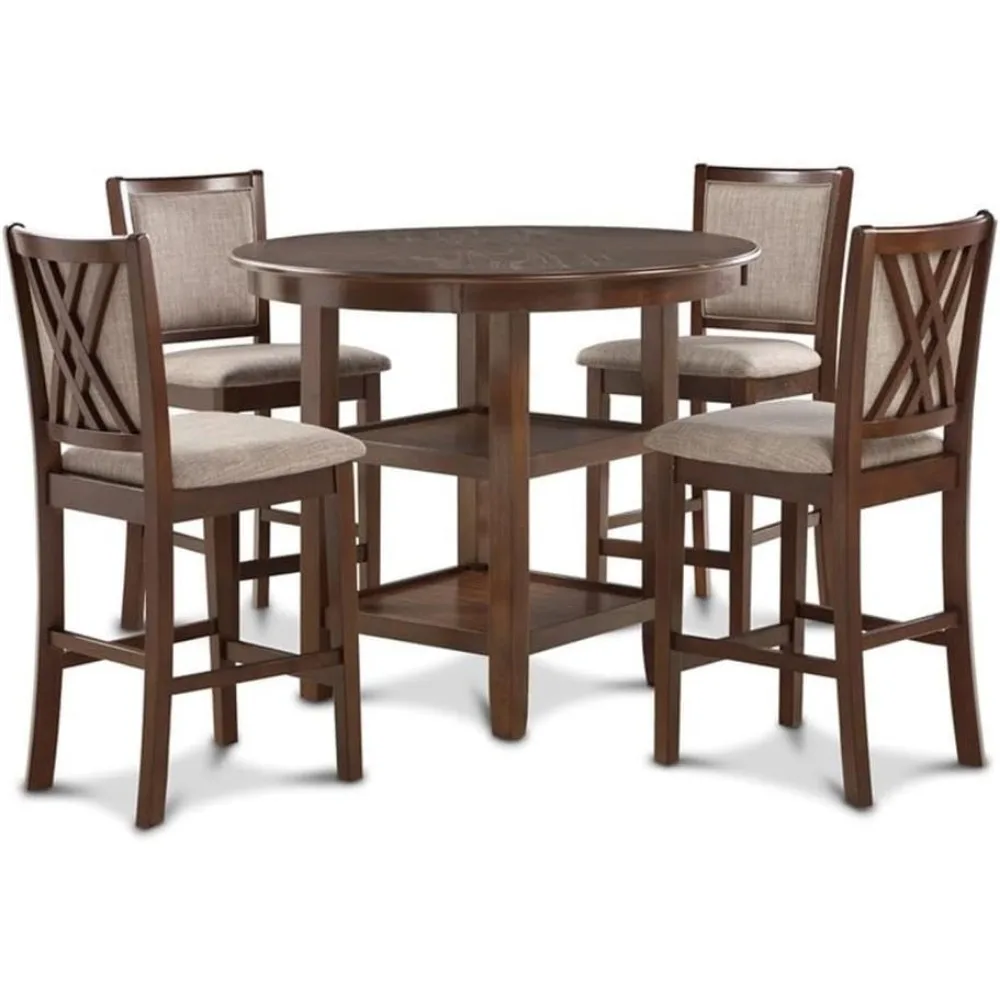 Description Picture 4 of itemRestaurant Tables Dining Room Tables Dinner Table Furnitures 5-Piece Counter Dining Table Set, Cherry Brown