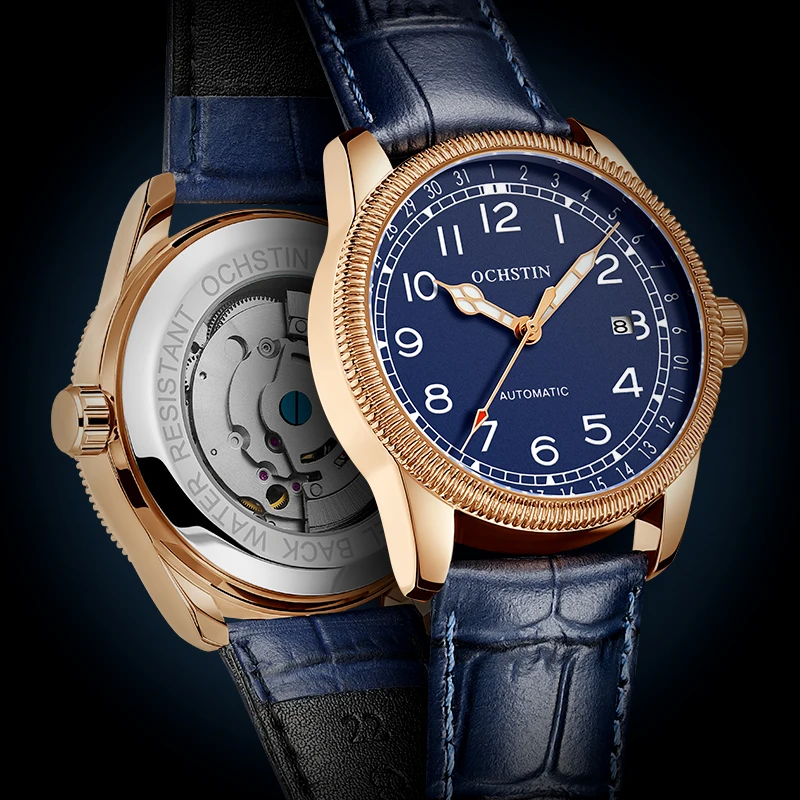 Ochstin Mechanical Men Watch Automatic Watches Man Retro Red Leather Wristwatch Top Brand Luxury Male Fashion Clock