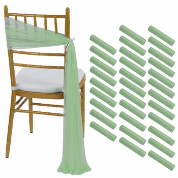 Ceintures de chaise en mousseline de soie, 10/50 pièces, 17x250cm, 2 pièces/ensemble, rose sauge, ivoire, couverture de chaise de mariage, ruban, décor de chaise d'allée pour fête de mariage 1