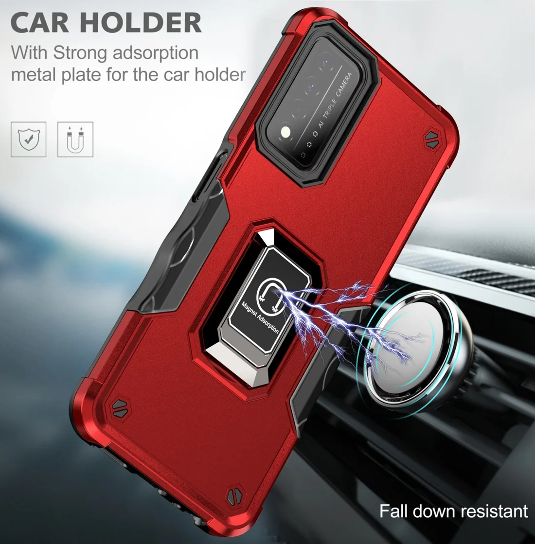 Phone case Magnetic case Phone protector cover Revvl V+ 5G Phone Cover Metal Ring Magnetic Kickstand Shockproof Case for T-Mobile Revvl V+ 5G