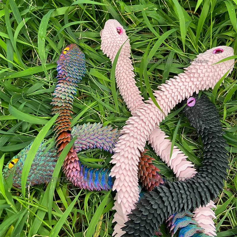 60cm 3D Printed Luminous Snake Movable Joint Simulation Snake Action Figures Home Office Desktop Ornament Birthday Gifts 3