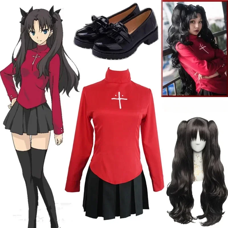 

Косплей Костюм Tohsaka Rin на Хэллоуин Fate/Stay Night Rin Tohsaka Униформа платье Cos аниме Fate Grand костюмы полный комплект с париком