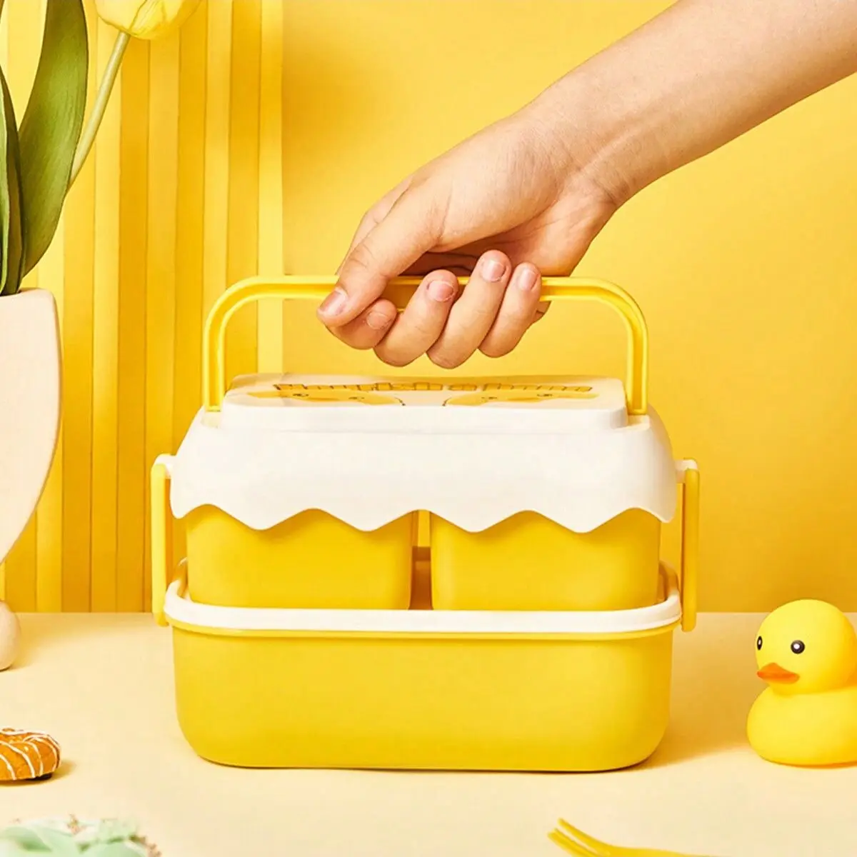 1pc-Double Layer Cartoon Lunch Box Student School Office Healthy Food Storage Containers Portable Grids Bento Bo