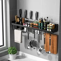 Étagère de rangement murale en aluminium T1 pour cuisine, sans poinçon, pour couteaux et cuillères, multifonction 1