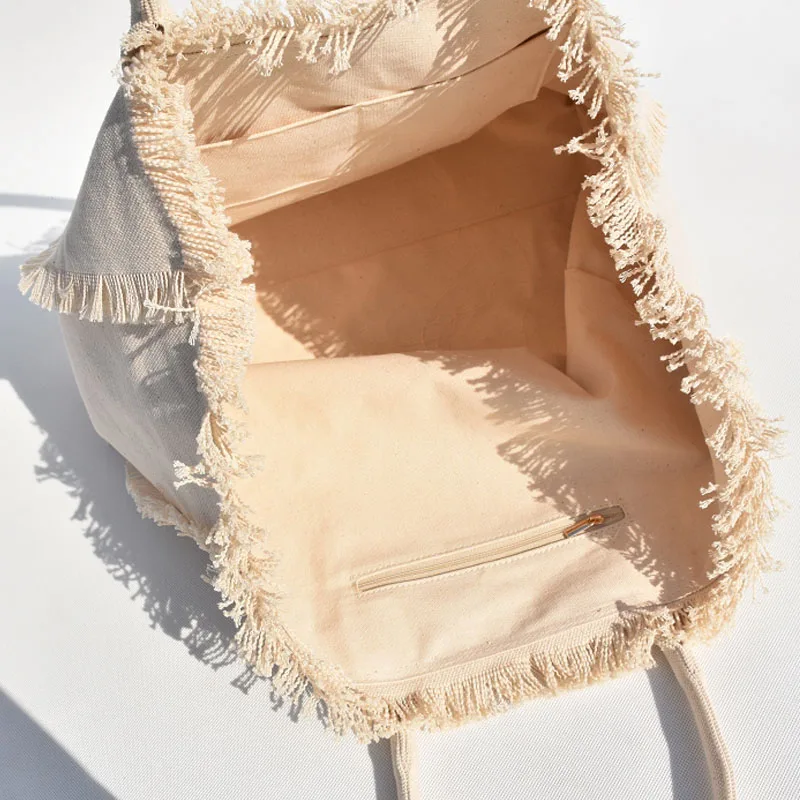Ladies Cotton Can Be Wholesale Custom Trademark Fringed Frilly Design Canvas Bag Casual Tote Bag
