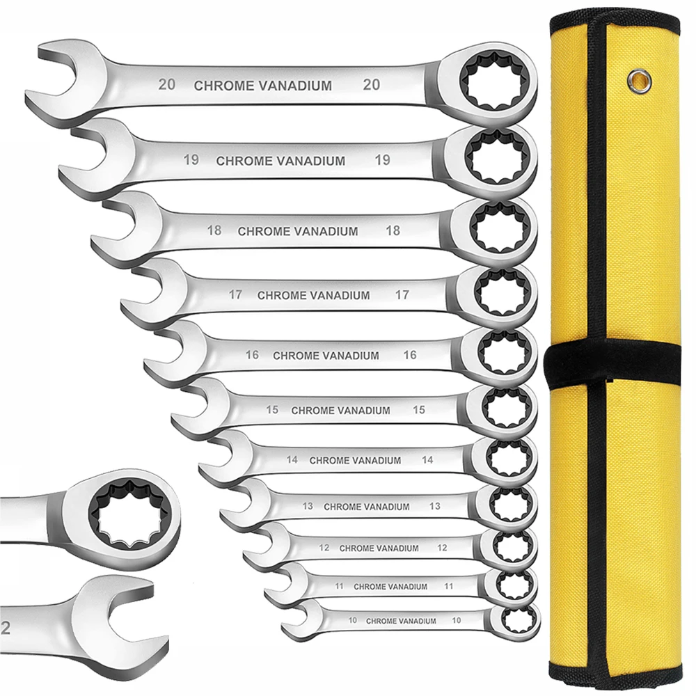 

Key Ratchet Wrench Set 72 Tooth Gear Ring Torque Socket Wrench Set Metric Combination Ratchet Spanners Set Car Repair Tools