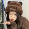 Cute Ear Women Earmuffs Cap Cartoon Bear Ear Protection Hat Solid Color Plush Beanies Girl Winter Warm Fluffy Fur Headgear 모자 3