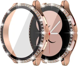 Durable All-Around Glass Case with Screen Protector for Galaxy watch 4 40mm (Pink gold)