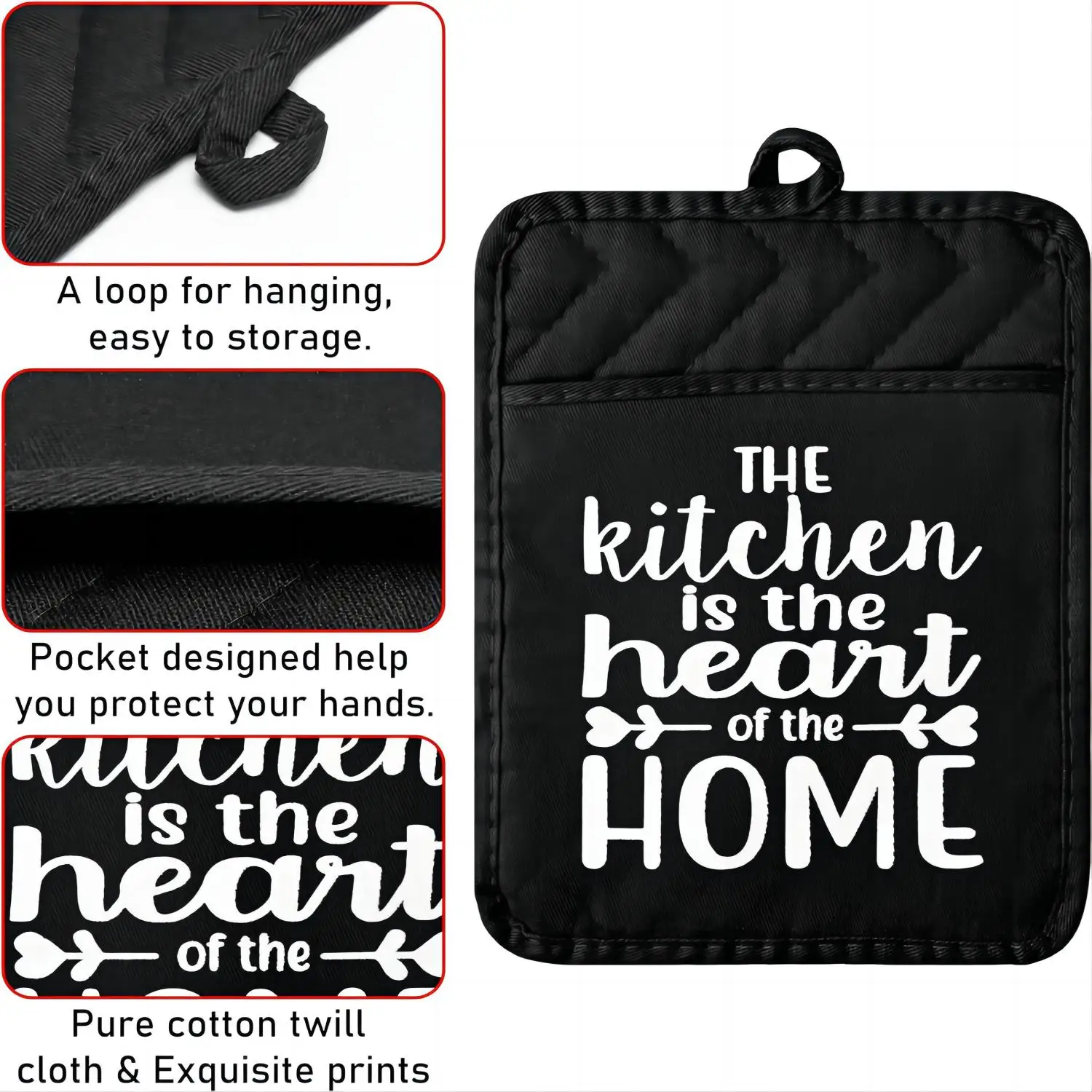 6Pcs Funny Oven Mitts Pot Holders Set Printed Happiness is Homemade Gloves Heat Resistant Hot Pads with Loop for Baking Cooking