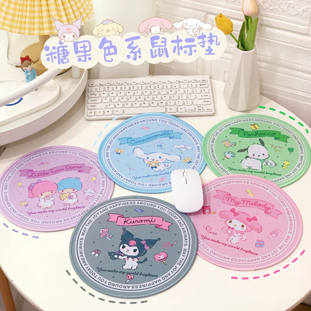 Sanrio Candy Series Round Mouse Pad Kawaii Anime Kuromi Cinnamoroll My Melody Cute Anime Computer Office Game Wrist Pad Gift