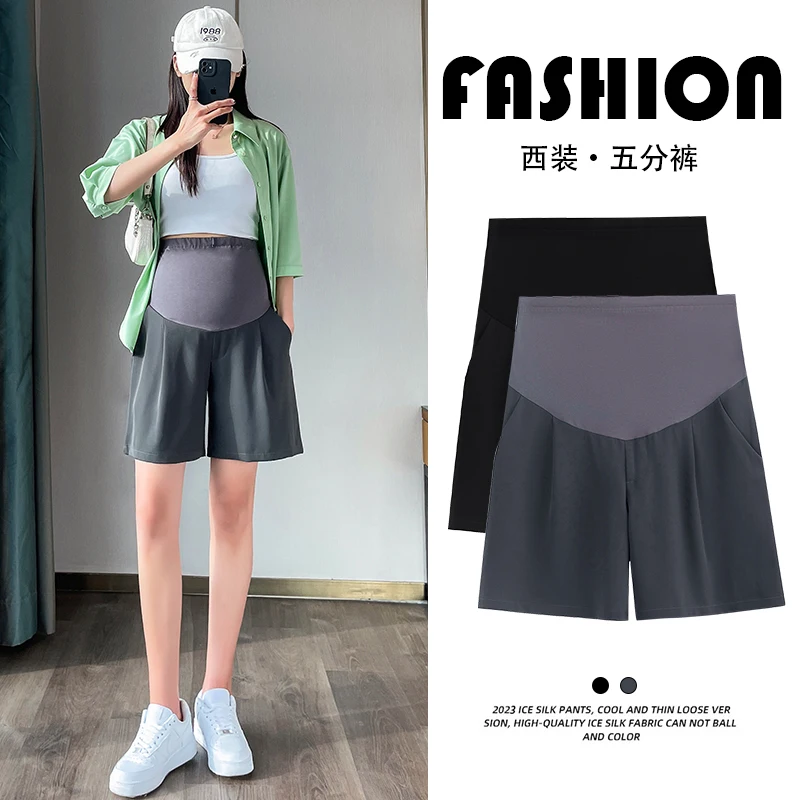 Plus Size Maternity Summer Shorts Thin Out Wear Knee-length High Waist Pregnant Women's Suits Pants Pregnancy Belly Trousers 5