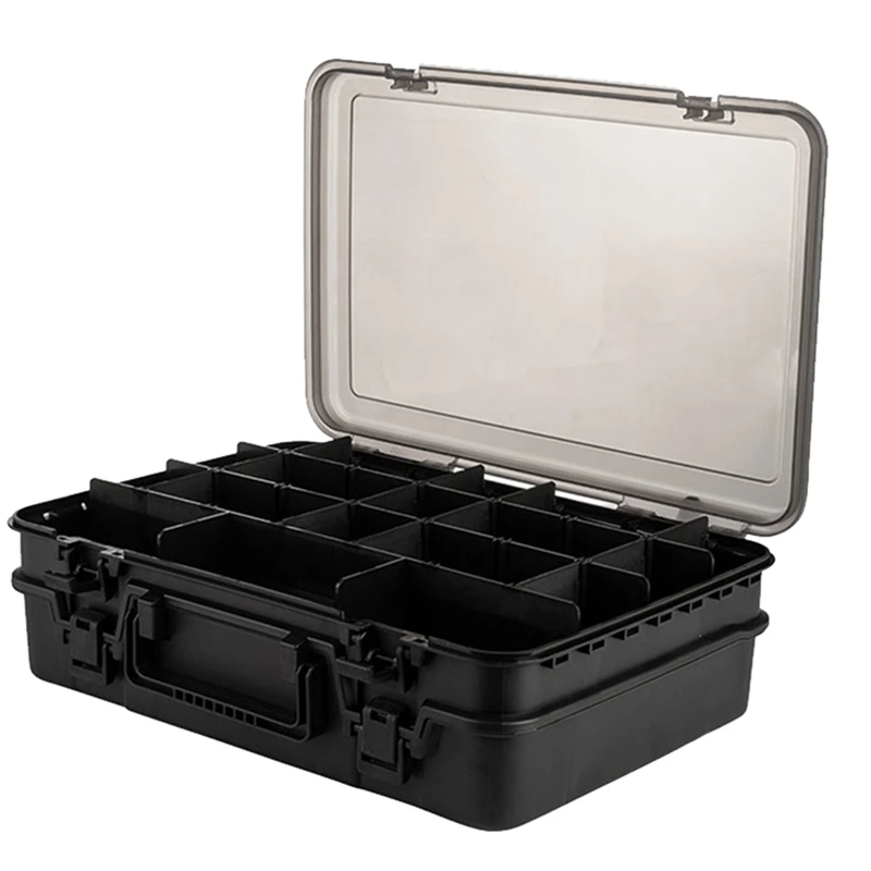 

Double Layer Fishing Lure Boxes Fishing Tackle Box Plastic Waterproof Fly Fishing Tool Box Black