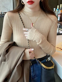 سترة نسائية كورية غير رسمية ضيقة وبسيطة وأنيقة لخريف وشتاء سترة نسائية كلاسيكية بلوفرات أساسية محبوكة متينة 2