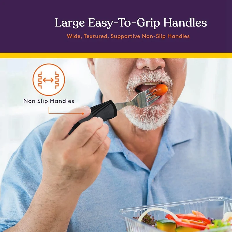 Adaptive Utensil Non-Weighted, Non-Slip Handles For Hand Tremors, Arthritis, Parkinson's Or Elderly Use 5Pack 5