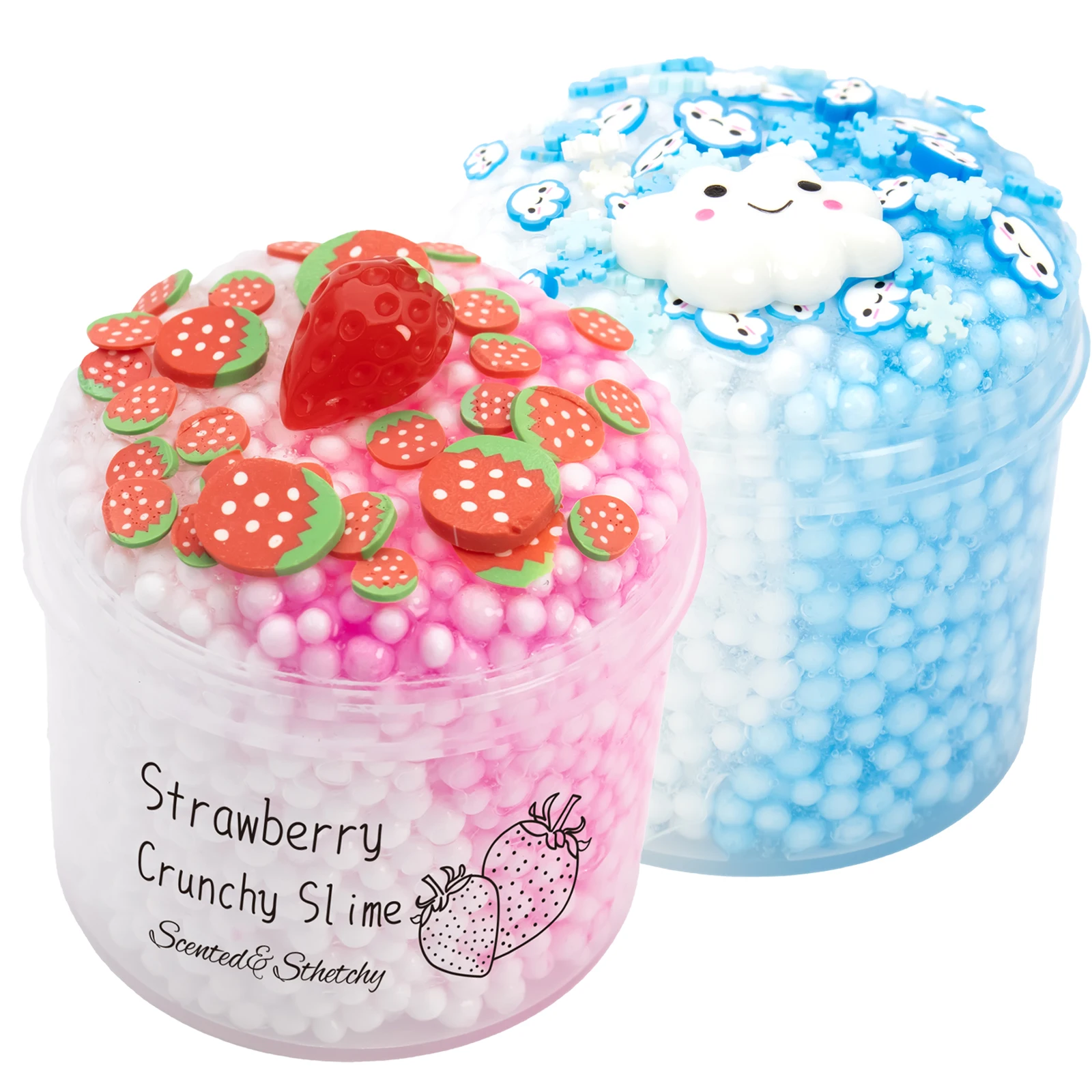 70ml Pack Strawberry Cloud Crunchy Fluffy Slime kit Foam Ball Fruit Sprinkles Slime for Girl and Boys Birthday Gifts Party Favor 2