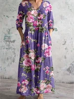 Plus size  Europe and the United States cross-border  spring and autumn hot sale printed pocket V-neck long sleeve dres - Image 4