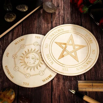 Wooden Divination Pendulum Board Star Sun Moon Energy Carven Plate Healing Meditation Board Ornaments Metaphysical Altar 3