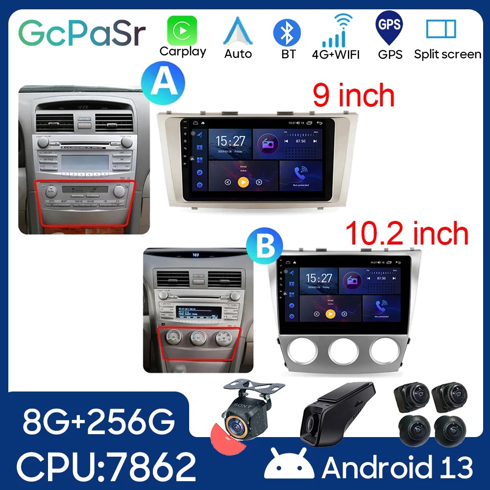 

Автомобильный радиоприемник для Toyota Camry 6 XV 40 50 2006 - 2011 Carplay 4G BT GPS-навигация, мультимедийный стереопроигрыватель, фонарь, Wi-Fi, без DVD, 2din