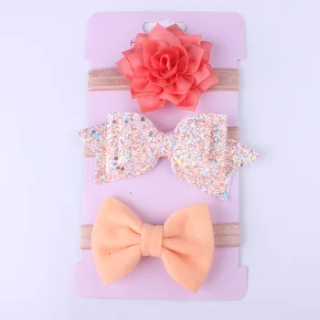 3PCS Baby Girls Glitter Bow Headband Set with Floral Elastic Hairband - Adorable Hair Accessories for Little Ones One Size 5
