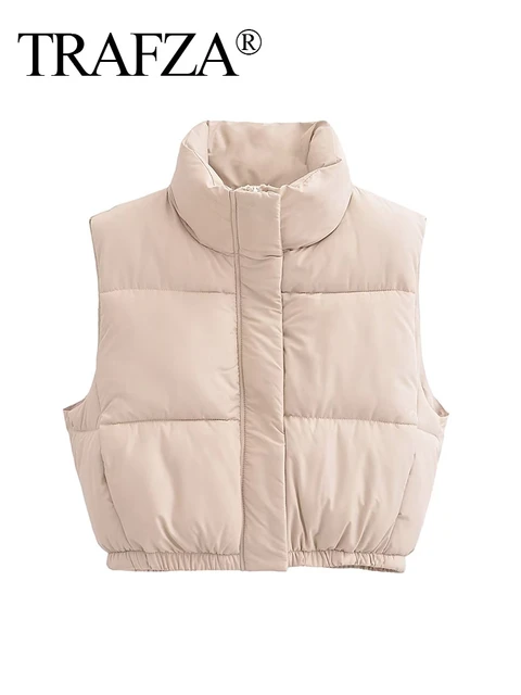 Zipper Warm Puffer Jackets For Winter Hiking Ski Solid Color Crop