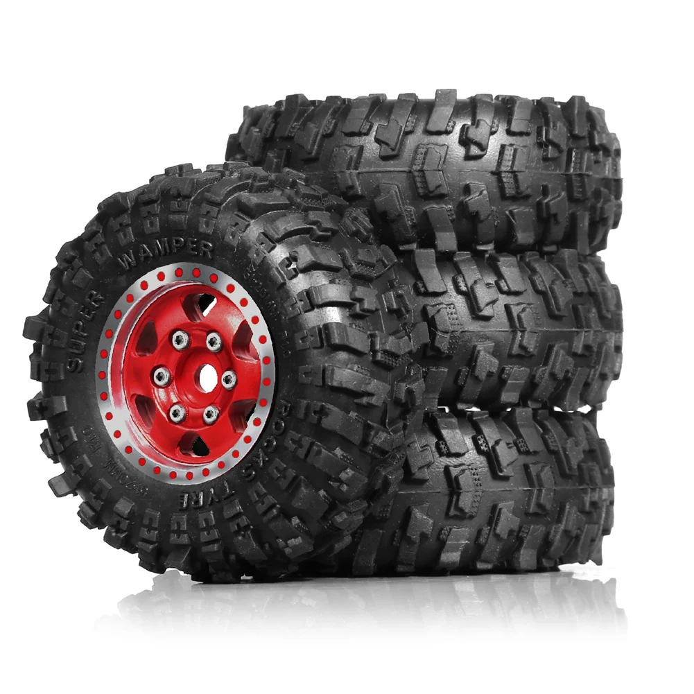 4pcs 51mm 1.0인치 금속 비드락 휠 타이어 세트 1/18 1/24 RC 크롤러 자동차 TRX4M SCX24 AX24 FCX24 업그레이드 부품 실버-ABVK