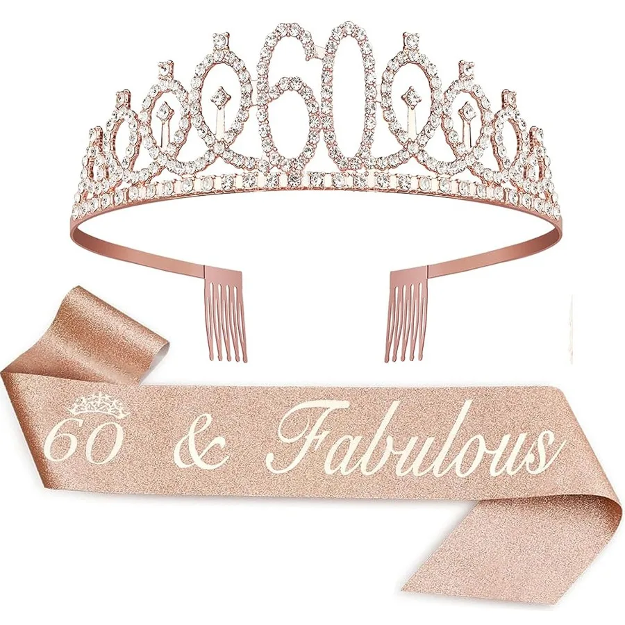 Geburtstags-Tiara-Kronenschärpe für Damen und Mädchen, 15., 20., 25., 30., 35., 40., 45., 50., 55., 60., 65. 70. Partydekoration, Gastgeschenke – Detail 6