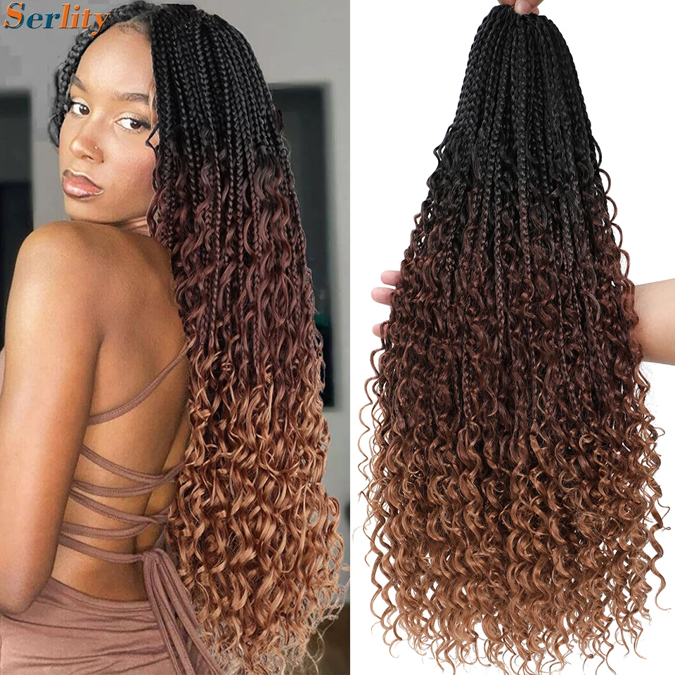 1-6 Packs Ombre Crochet Box Braids With Curly Ends 14 18 24 Inches 1B 4 30 27 33 Bug 8 Colors Goddess Box Braids Crochet Hair