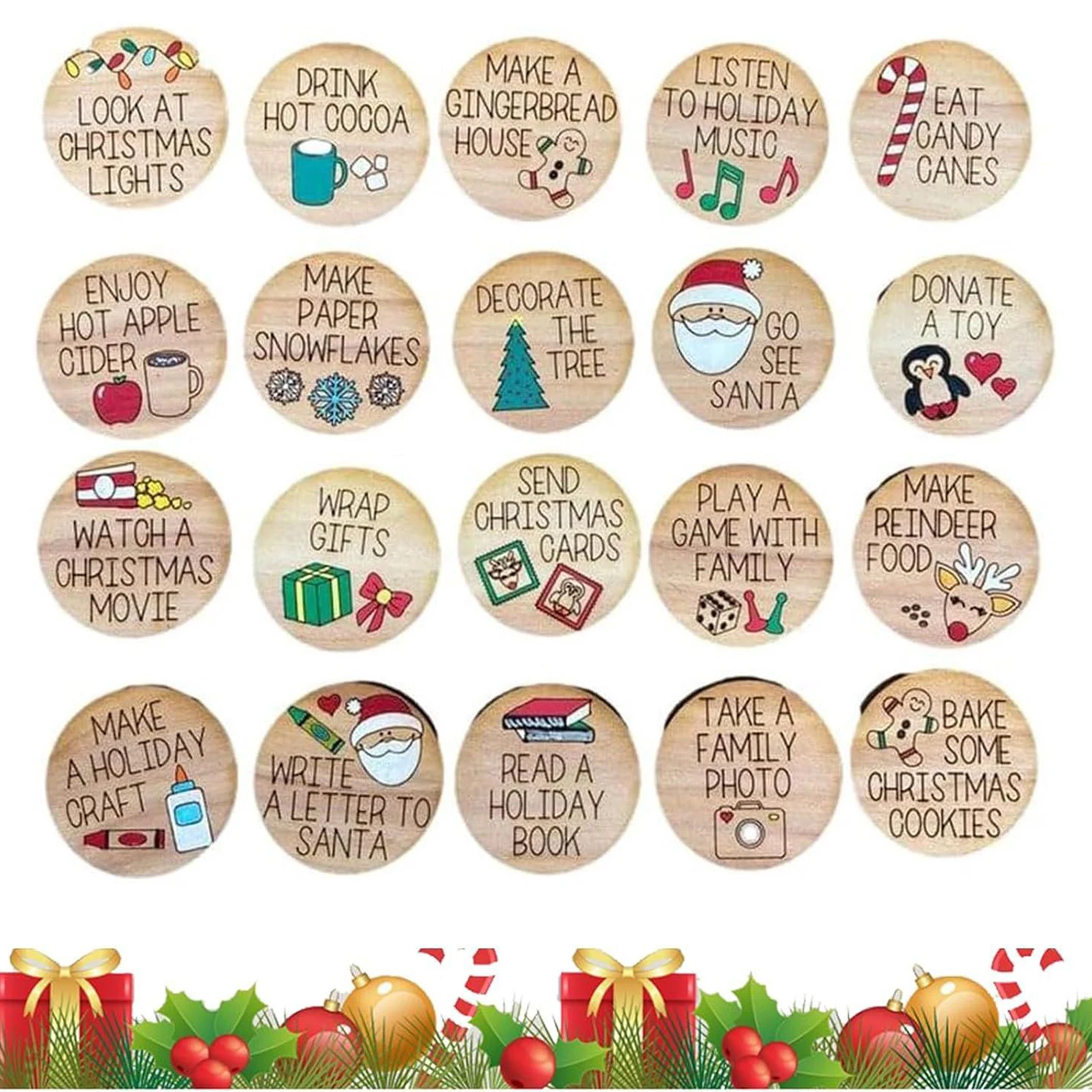 Wooden Christmas Advent Tokens Fun Christmas Craft Games for Kids Adults Party Favor