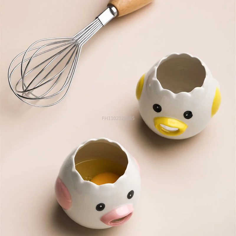 Egg White Separator Cute Chicken Ceramic Egg Yolk Protein Separator  Filter Kitchen Tools Baking Accessories Egg Holder