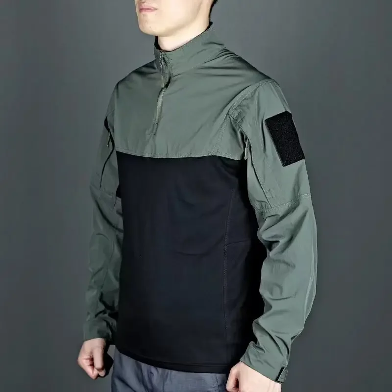 New Training Shirts 1/4 Zipper Ripstops T-shirts Mens T-shirts Ultra-Light Breathable Outdoor Hiking Tees Tops Pullover Workout