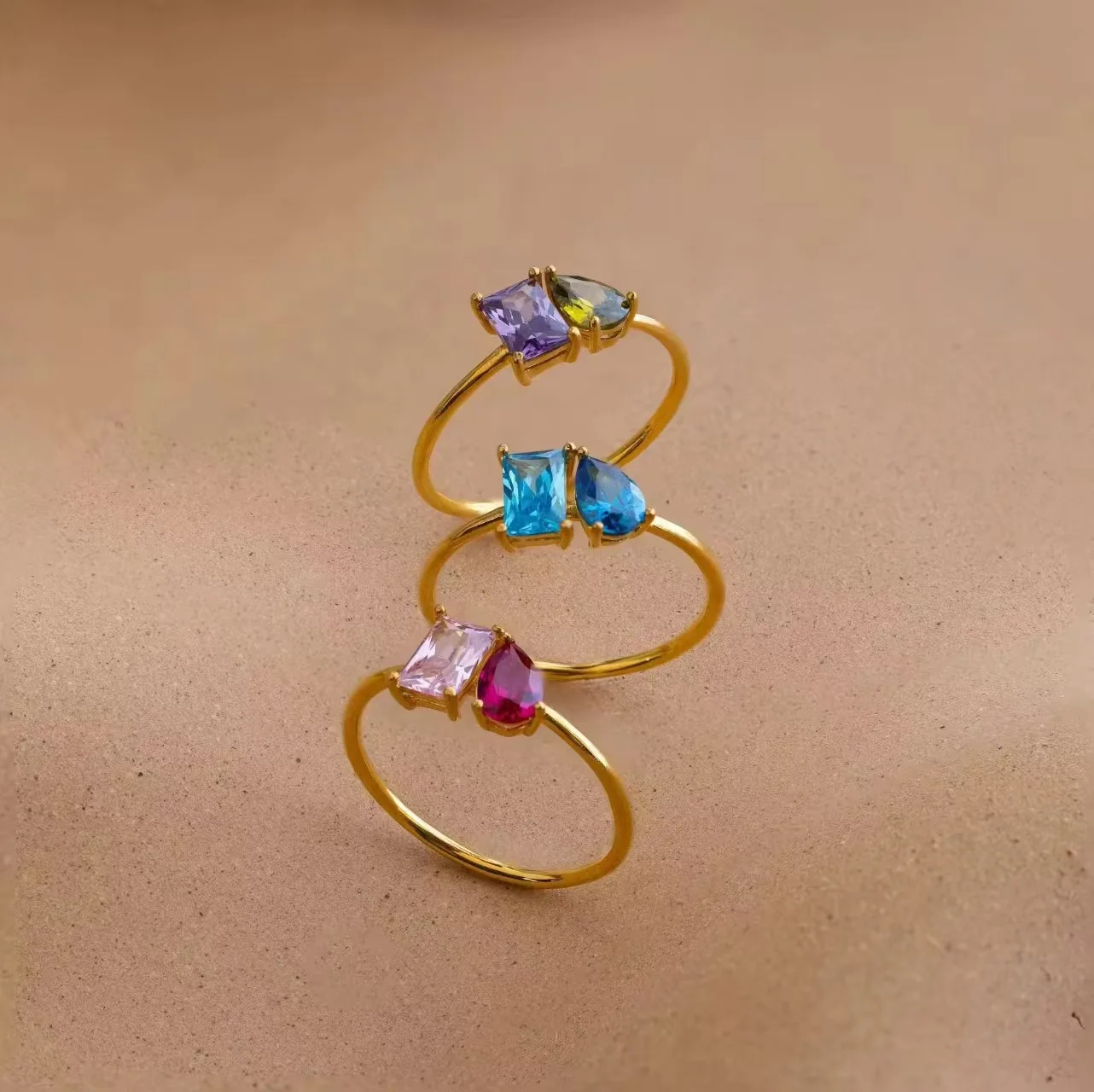 2025 New INS-style square and teardrop personality ring, DIY available, December birthstone, Valentine's Day gift 2