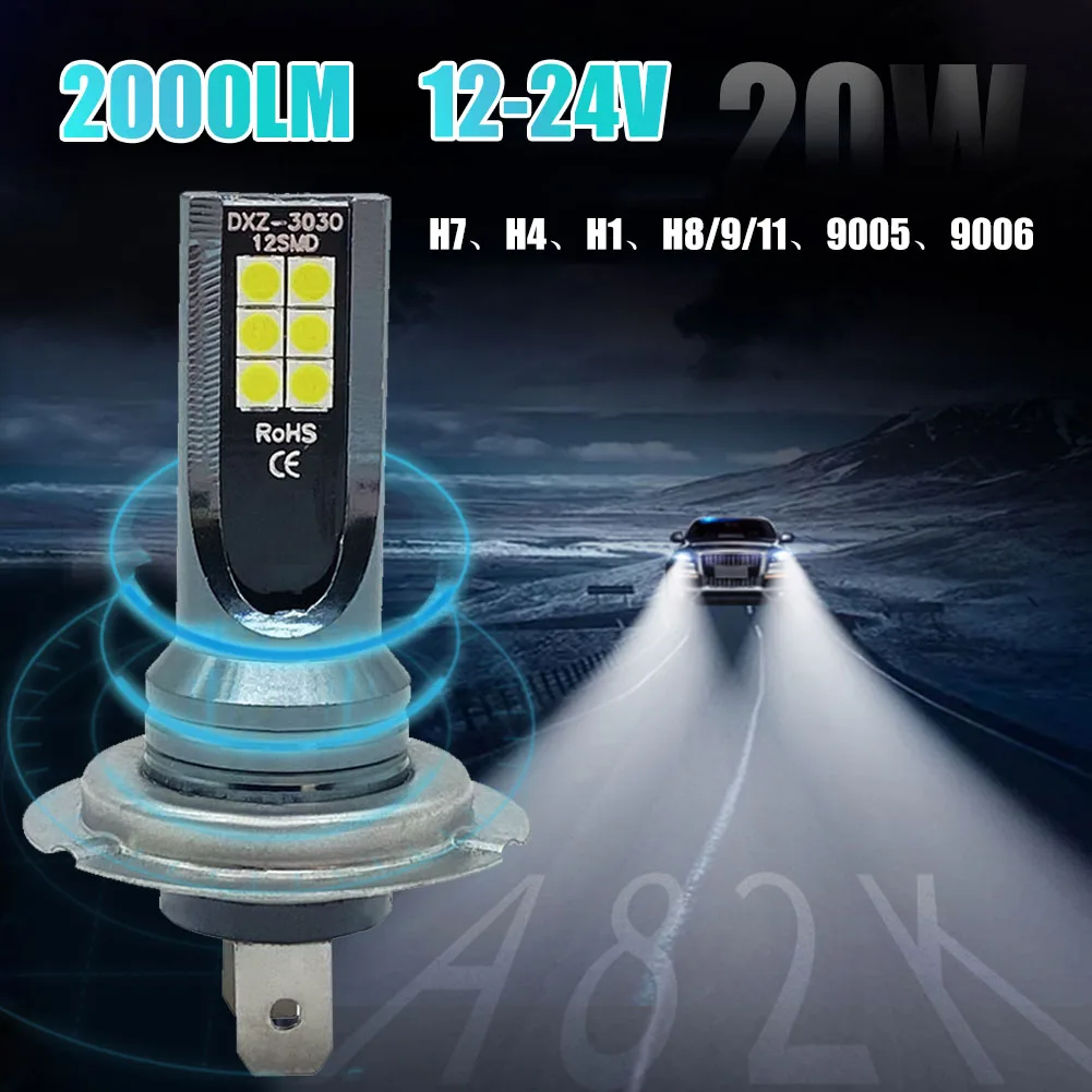 2Pcs H8 H11 Car LED Bulb H4 H7 H9 H1 9005 9006 Led Lamp Super Bright Car Fog Lights Day Driving Running Light 12V 6000K White 2pcs h7 h4 led car fog light bulbs h1 h8 h9 h11 9005 9006 super bright csp headlight drl lamp kit high low beam 6000k 12v 24v