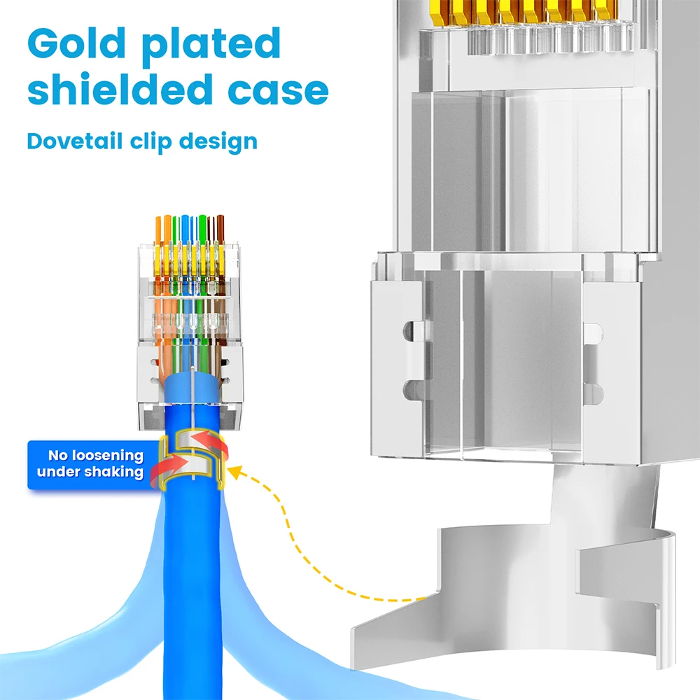 Conector de Ampcom Cat7 Rj45 Passe Através da Tomada Cat6a rj 45 Ethernet para o Gato Sólido ou Encalhado Cabo de Rede com Barra de Carga de 1.5 mm - Imagem 3