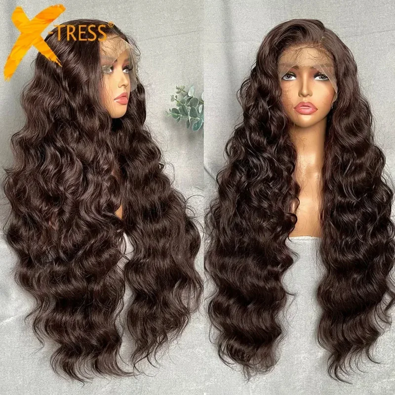 

Light Brown Synthetic Wigs Super Long Loose Wave 13x4 Lace Frontal Wig with Baby Hair Daily Fashion New Style
