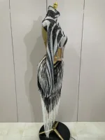 2025 New Shiny Diamond Sequin Tassels Sexy Mesh Long Sleeved Two Piece Set Women Evening Birthday paty Nightclub Stage Costume - Image 4