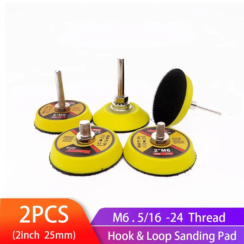 2pcs 2Inch 50mm Back-up Sanding Pad 3mm Shank or M6 5/16-24T Thread Hook and Loop Sanding Discs for Dremel Accessories