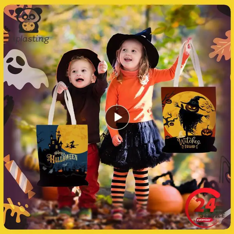 

Halloween Tote Shoulder Bag For Women Kid Pumpkin Bat Snack Biscuit Gift Bag Trick Or Treat Kids Favors Halloween Tote Bags