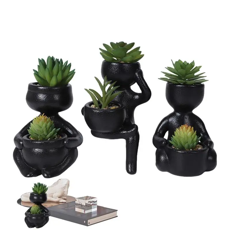 

Fake Plants 3Pcs Small Succulents Succulents Plants In Ceramic Pot Artificial Greenery Set For Bathroom Living Room Table