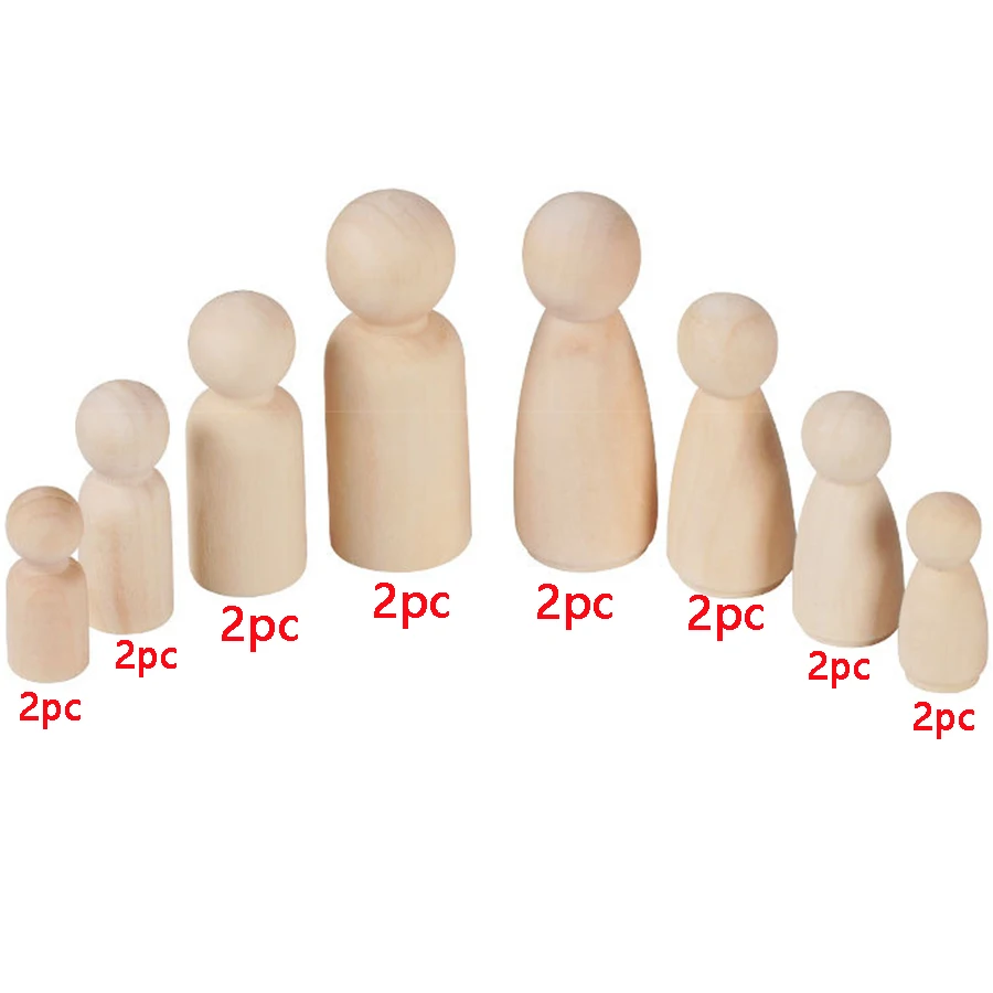 ABCPICK 16pcs mini kokeshi wooden figures peg family angel dolls unfinished craft set people toddler toys diy art woodpeckers