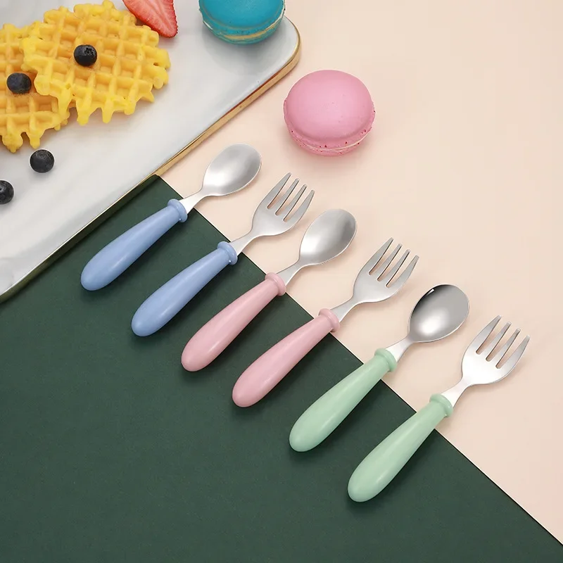 Children Spoon Forks Box Kids Stainless Steel Kids Cutlery Portable Baby Feeding Utensils Baby Spoons Tableware Set 3pcs silicone cutlery set baby feeding spoon